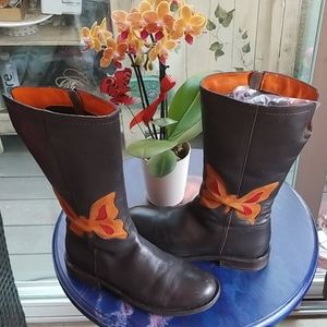 GEOX RESPIRA Leather Boho Zipper Butterfy Boots 36